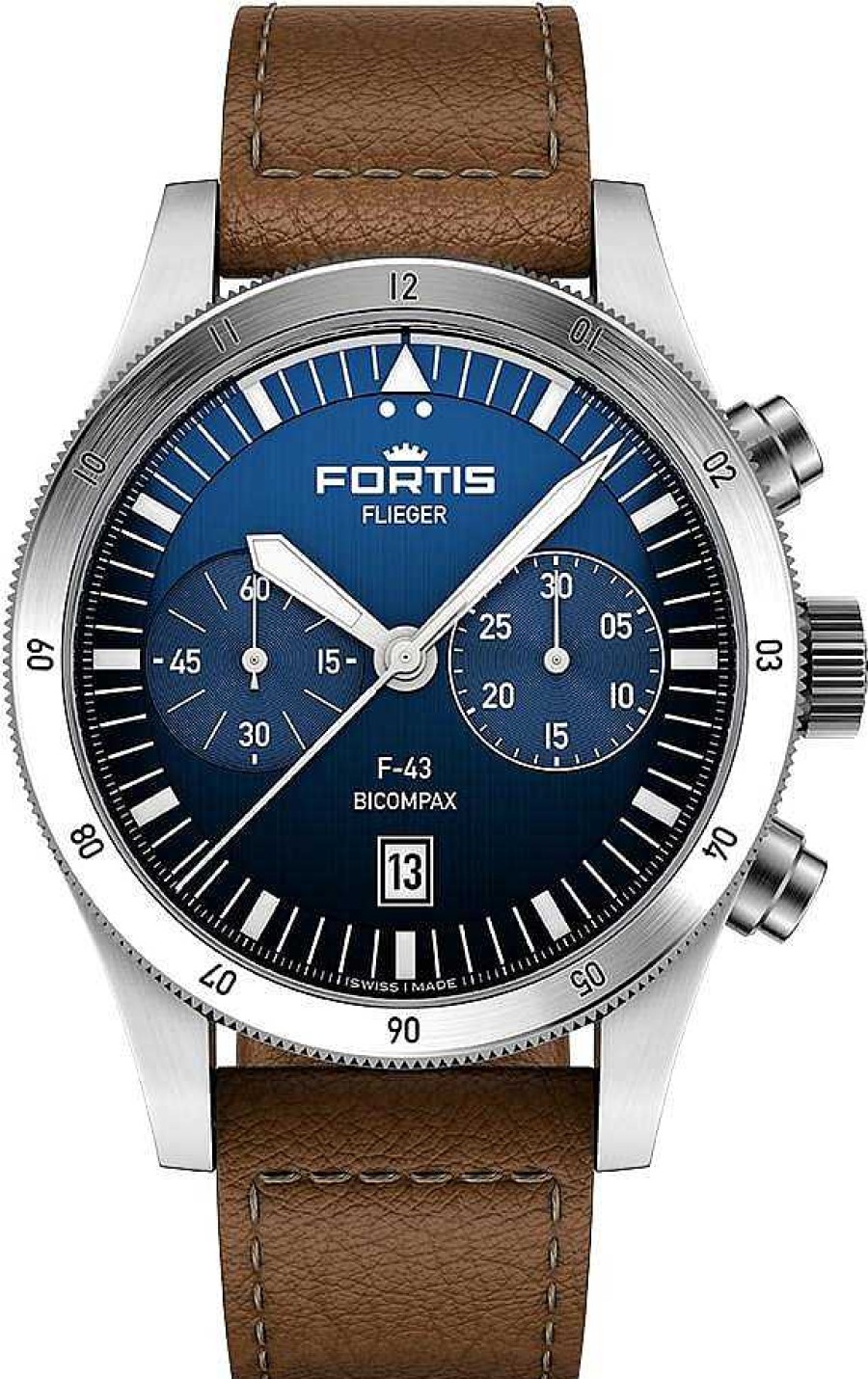 Uhren Fortis | Fortis Flieger F-43 Bicompax Liberty Blue F4240013 Herren Automatikchronograph