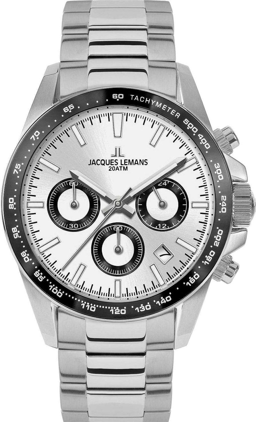 Uhren Jacques Lemans | Jacques Lemans Liverpool 1-1877F Herrenchronograph Verschraubte Krone