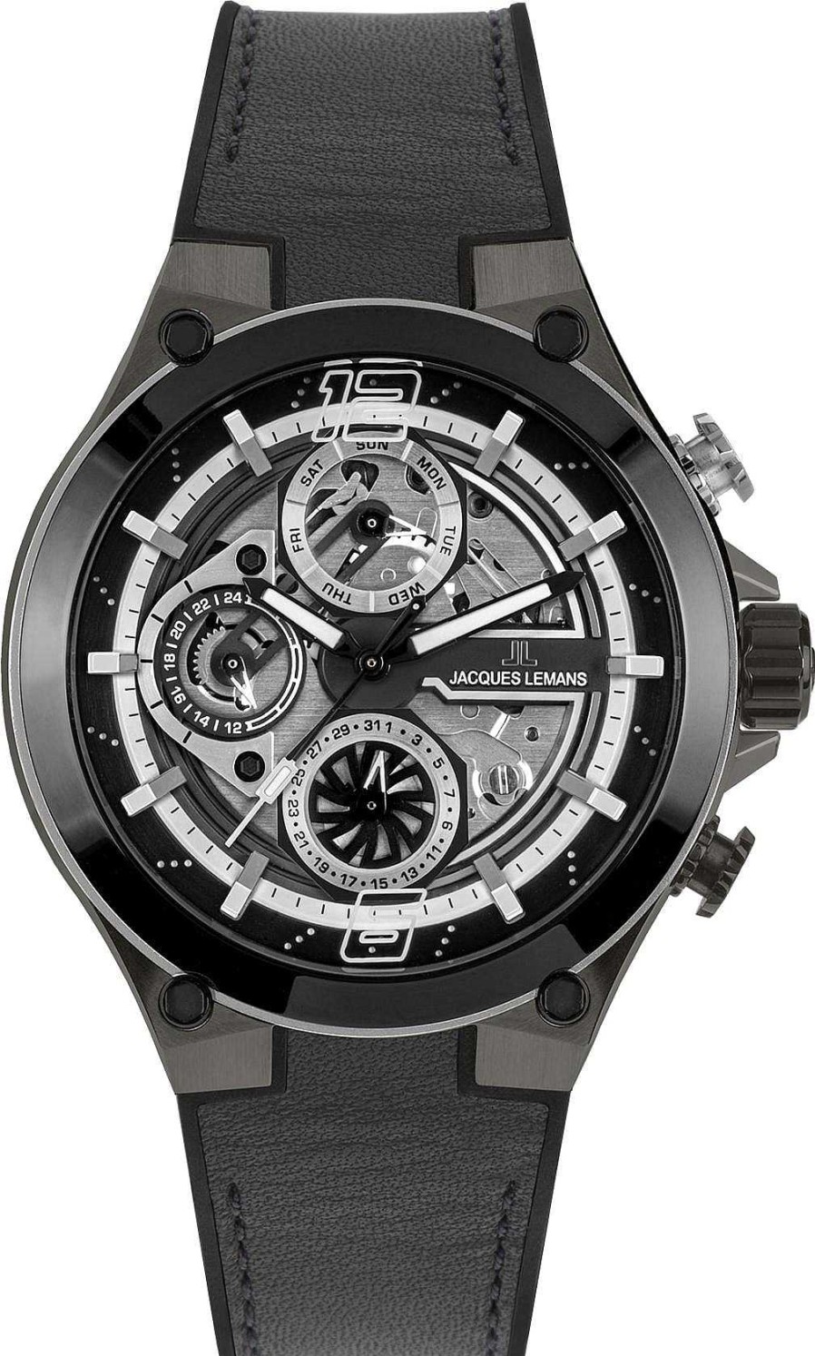 Uhren Jacques Lemans | Jacques Lemans Manchester 1-2150A Herrenchronograph Skelettiertes Ziffernblatt