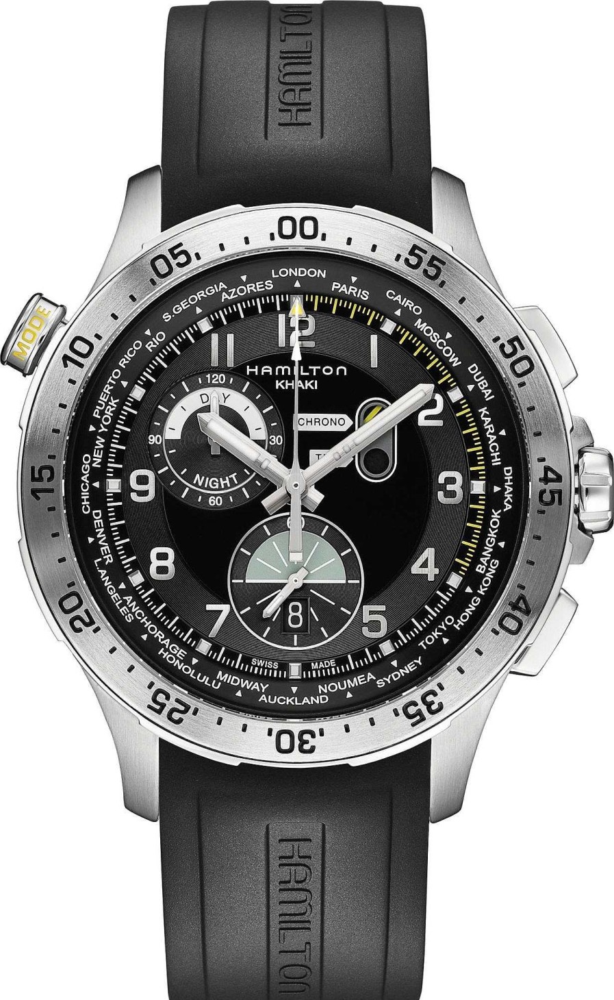 Uhren Hamilton | Hamilton Khaki Worldtimer Chrono Quartz H76714335 Sportliche Herrenuhr Fliegeruhr