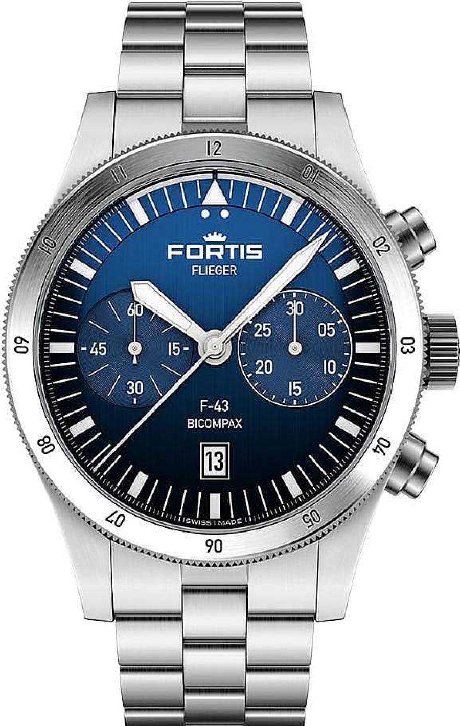 Uhren Fortis | Fortis Flieger F-43 Bicompax Liberty Blue F4240012 Herren Automatikchronograph