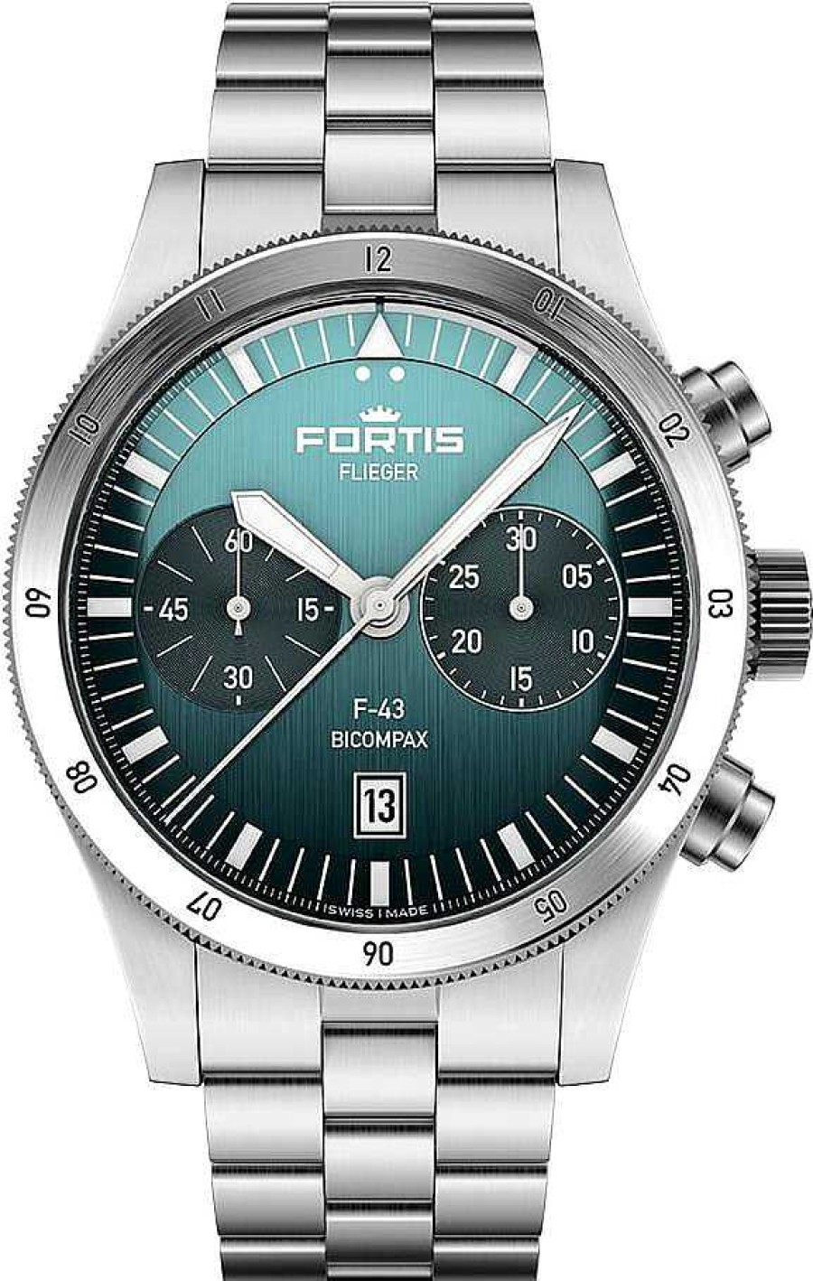 Uhren Fortis | Fortis Flieger F-43 Bicompax Petrol F4240008 Herren Automatikchronograph